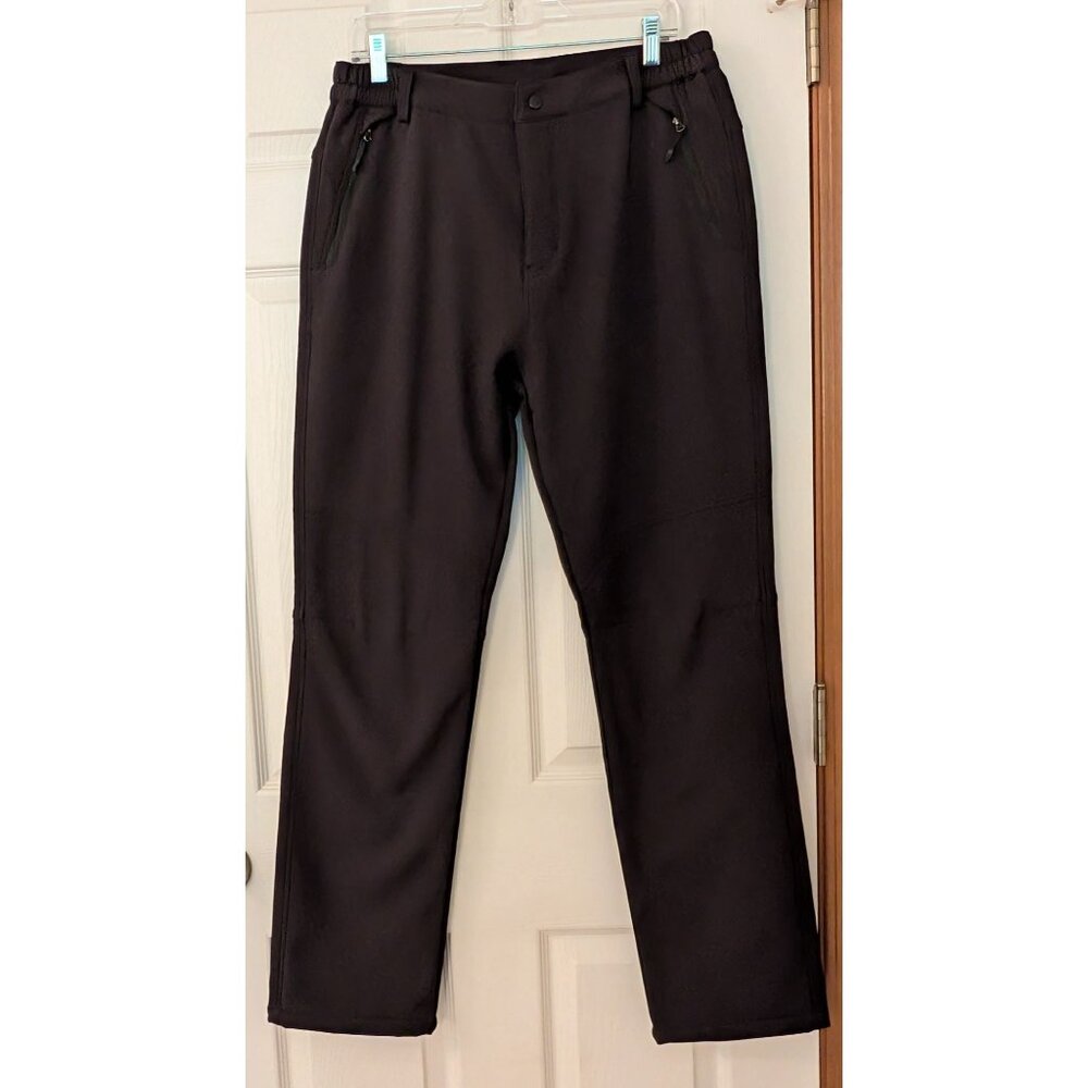 Mens Outdoor Fleece Lined Softshell Black Pants US Large Elastic Waistband Zip